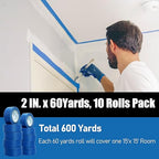 10 Rolls Painters Tape 2 inch Wide, General Purpose Blue Painters Tape, 2 Inches X 60 Yards Blue Masking Tape for Indoor and Outdoor Use, Protects Surfaces and Removes Easily, 600 Yards in Total