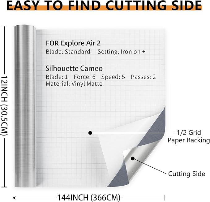 Lya Vinyl Metallic Brushed Silver Permanent Vinyl Roll, 12'' x 12FT, for Home Decor, Party Decoration, Mug, Window, Durable, Waterproof, Indoor and Outdoor Use