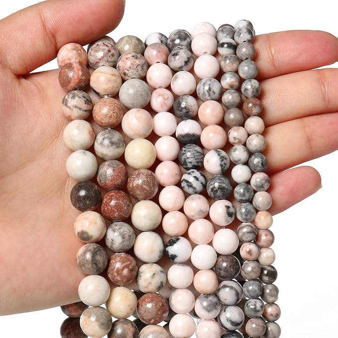 35pcs 10mm Natural Stone Beads Pink Zebra Jasper Beads Crystal Gemstone for Jewelry Making, DIY Bracelet Necklace