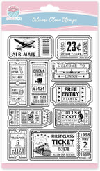 GLOBLELAND Vintage Ticket Clear Stamp for Scrapbooking Train Airplane Tickets Silicone Stamps Tag Frame Transparent Stamp for Card Making DIY Embossing Journaling