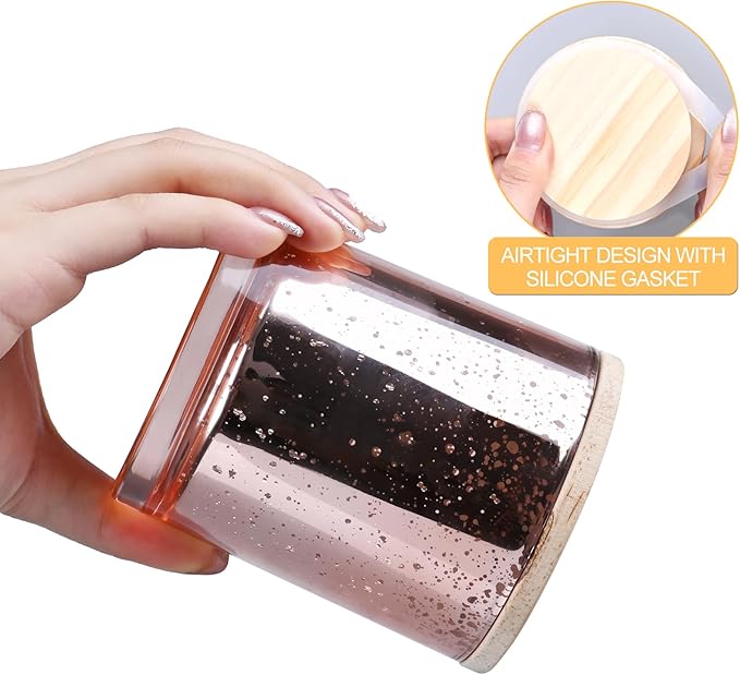 10 OZ Thick Candle Jars for Making Candles 15 Pcs, Empty Jars with Wood Lids for Candle Making, Sample Container, Rose Gold