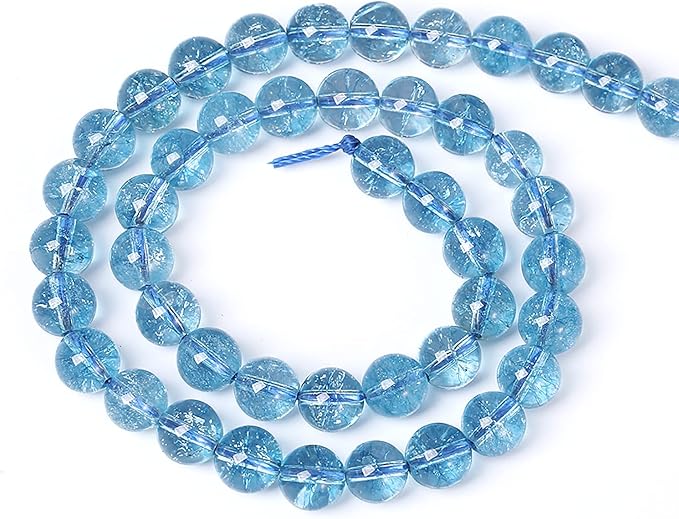 8mm 46pcs Blue Topaz Crystal Quartz Natural Stone Round Loose Beads for Jewelry Making DIY Bracelet Necklace Earrings