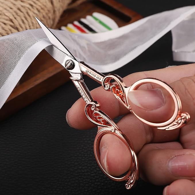 Embroidery Scissors, Small Precision Sewing Scissor Sharp Pointed Tip Detail Shears for Craft Art Needlework Threading Cutting, 4.5in Rose Gold Vintage Style