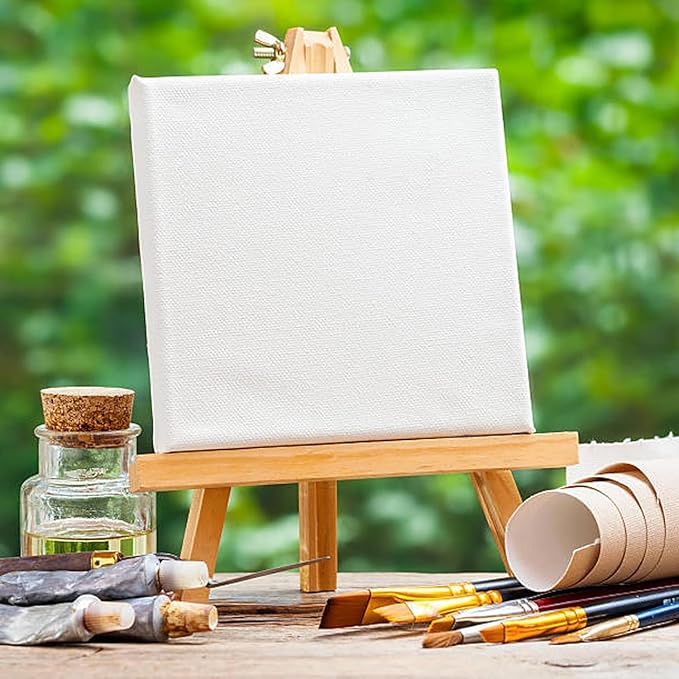 4Pack 9 Inch Pine Wood Easels, Easel Stand for Painting Canvases, Art, and Crafts, Tripod, Painting Party Easel, Kids Student Tabletop Easels for Painting, Portable Canvas Photo Picture Sign Holder