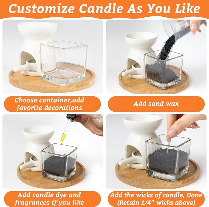 Candle Sand Wax with Wicks and Wick Tabs- 450g DIY Black Pearled Candle Wax, Refillable Pearled Sand Candles with Wicks, for Making Candles for Halloween, Party