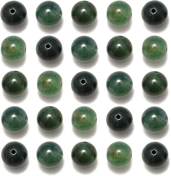 NCB 100PCS 8mm Natural Green Moss Agate Gemstone Round Loose Stone Spacer Beads for Jewelry Making with Crystal Stretch Cord (Green Moss Agate, 100Beads)