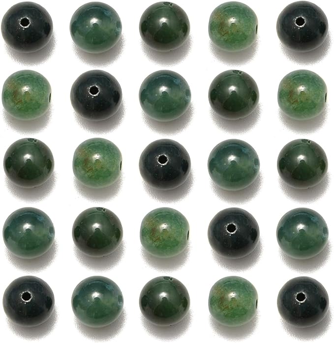 NCB 100pcs Original Natural Stone Beads Gemstone Round Loose Beads 6mm 8mm 10mm (Green Moss Agate, 6mm 100Beads)