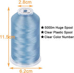 New brothread - Single Huge Spool 5000M Each Polyester Embroidery Machine Thread 40WT for Commercial and Domestic Machines - Pastel Blue
