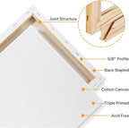 CONDA 11x14 inch Stretched Canvas for Painting, Pack of 8, Primed, 100% Cotton,5/8 Inch Profile Value Bulk Pack for Acrylics, Oils Painting