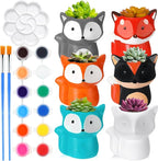 Pasimy 6 Set DIY Ceramic Succulent Planter Pots Paint Your Own Flower Pots Craft Kit Unpainted Bisque Paintable Flowerpot with Brush Palette Ready to Paint for Family Activity Gift(Fox)