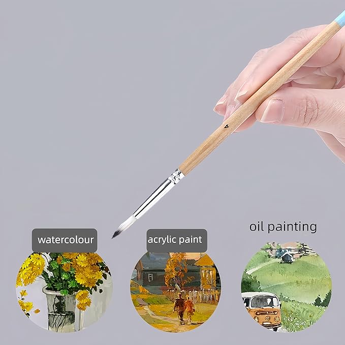 Paint Brushes Set, 1 Pack 9 Pcs Round-Pointed Tip Nylon Hair Artist Acrylic Paint Brushes for Acrylic Painting Oil Watercolor, Face Nail Art, Canvas, Miniature Detailing & Rock Painting