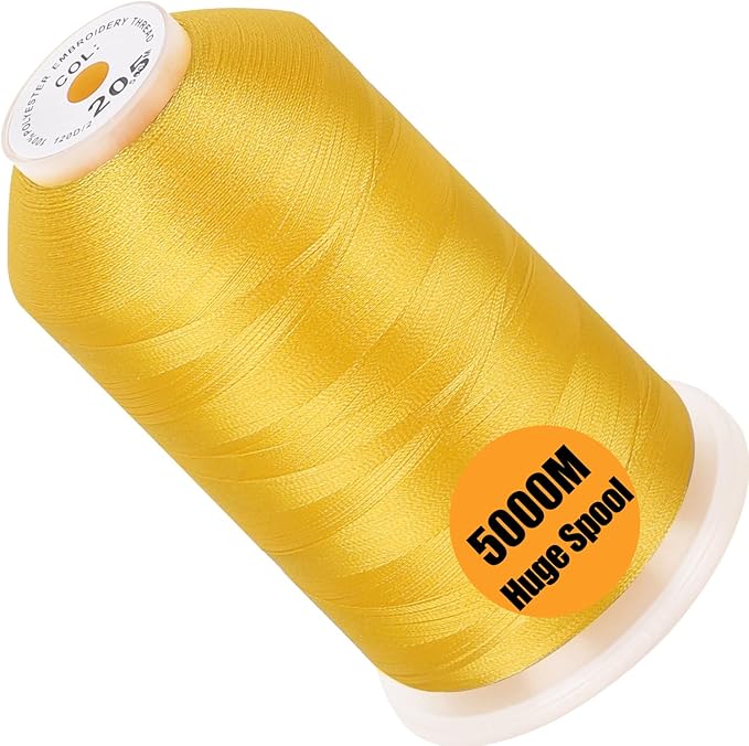 New brothread - Single Huge Spool 5000M Each Polyester Embroidery Machine Thread 40WT for Commercial and Domestic Machines - Yellow