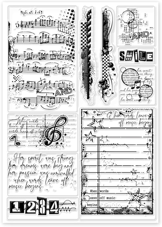 GLOBLELAND Vintage Frame Music Note Clear Stamps 5.9x8.3inch Retro Stain Background Embossing Stamp Silicone Clear Stamps Seal for DIY Scrapbooking and Card Making Paper Craft Decor