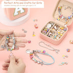Charm Bracelet Making Kit for Girls 8-12, Kids Jewelry Making Kit 66Pcs Jewelry Kits for Girls Ages 5-7 Jewelry Maker Craft Necklace Birthday Christmas Gifts with Initial Jewelry Organizer Box - A