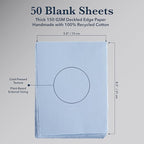 Wanderings A5 Handmade Deckled Edge Cotton Paper - Cold Pressed Texture - Paint, Watercolor, Writing, Printer - Cards, Invitations, Menus, Arts and Crafts. 50 Pack Blue150gsm - 5.8" x 8.3"