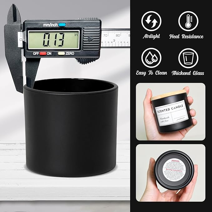 4oz Jars for Making Candles - 12 Pack Small Matte Black Empty Glass With Bamboo Lids, Stickers and Labels, Bulk Containers, Ideal for Business Owners