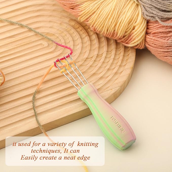 RSRIHE 4 Latch Hook Cord Knitting Tool, Cordy Icord Maker Tools, Crochet Tool for Binding-Off or Edging on Knitting Projects,Crochet Hook with Latch-Hook