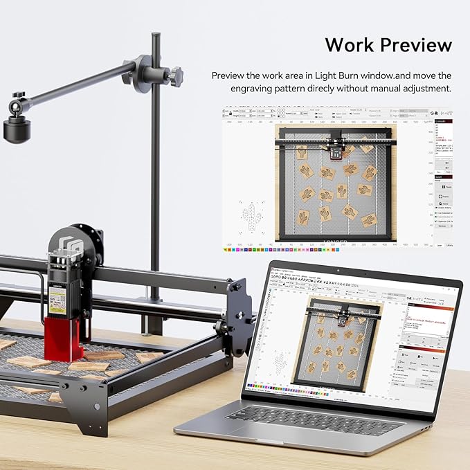 LONGER RAY5 10W Laser Engraver with Air Assist & LightBurn Camera, Auto Positioning & Capture, High-Precision Laser Cutter for Wood, Metal, Acrylic, Tumblers & Cylindrical Objects