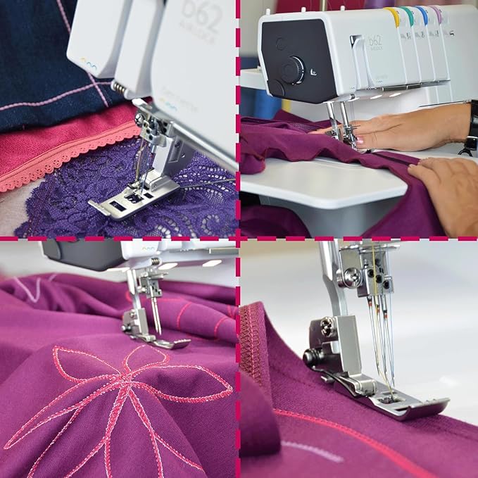 Bernette B62 Airlock Coverstitch Machine Bundle | Air Threader, 7-piece coverstitch foot kit, LED Light, Extension Table | Heavy Duty, Beginner to Professional, Advanced Sewing & Decorative Stitching