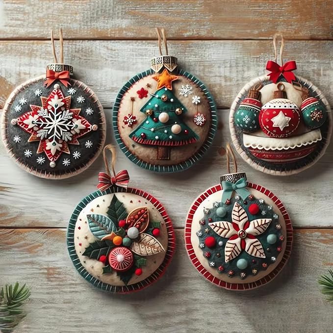 DIY Christmas Felt Patch Kit, Felt Christmas Ornaments, Craft Set with Pre-Cut Felts Sheets, Holiday Craft Kit for Family Fun, Beginner-Friendly, Handmade Xmas Decorations for Tree & Home (#B)