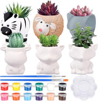 6 Sets Paint Your Own Animal Shaped Succulent Planter Spring Mini Unpainted Flower Pots Cartoon DIY Paintable Kit for Kids Classroom Craft Project Activity Birthday Gift