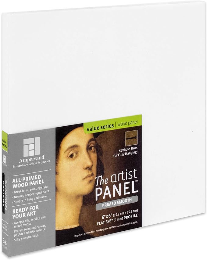 Ampersand Art Supply Wood Gesso Artist Painting Panel: Primed Smooth, 6" x 6", 3/8" Flat Profile