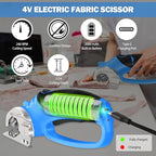 Cordless Electric Scissors, 4V Box Cutter & Cardboard Cutter with 2 Titanium Blades - Rotary Cutter with LED Light for Fabric, Leather, Carpet, Plastic, Crafting + Storage Case (Blue)