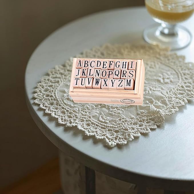 26Pcs Wooden Rubber Stamps Letter Alphabet Stamps Mini Cute DIY Stamps Set for Craft Decorating Scrapbooking and Wedding Invitation Cards (26Pcs)