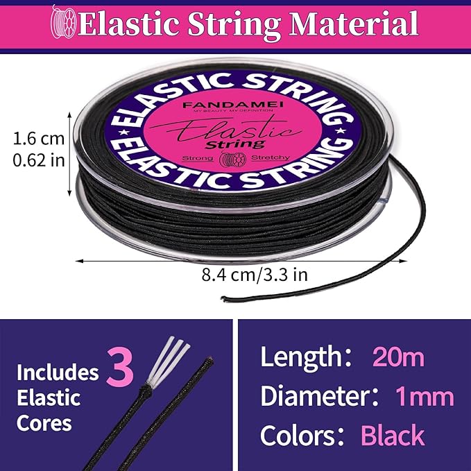 FANDAMEI 1mm Elastic String for Beading, Elastic Cord Stretchy for Bracelets Making, Stretch Bead Cord for Jewelry Making, Sturdy Thread for Bracelet Necklace Crafts Christmas DIY Elastic String Cord