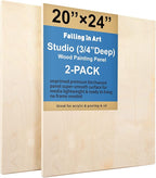 Falling in Art Unfinished Birch Wood Panels Kit for Painting, Wooden Canvas 2 Pack of 20”x24” Studio 3/4” Deep, Cradle Boards for Pouring, Art, Crafts, Burning and More