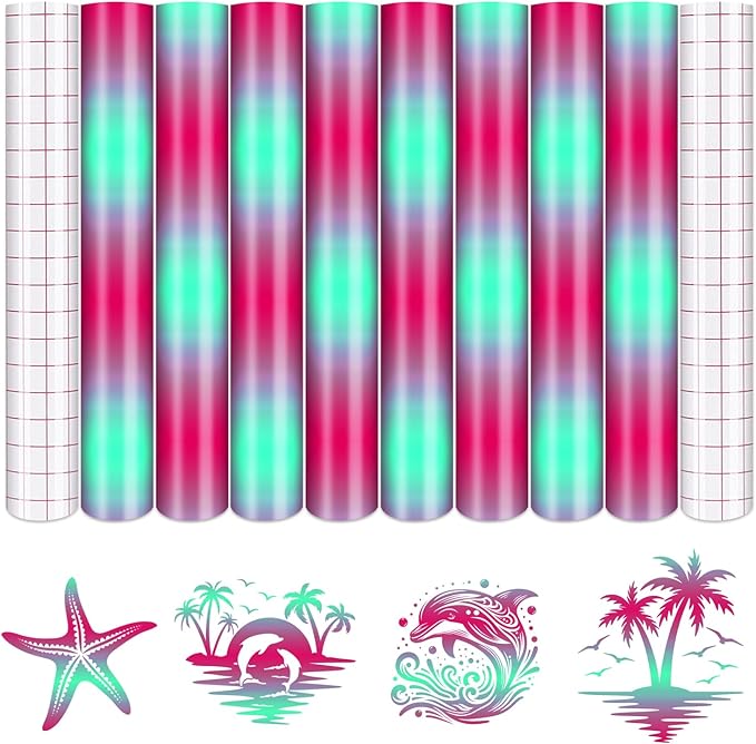 Tintnut Pink Blue Permanent Vinyl - 8 Sheets 12"x10"Gradient Adhesive Self Sticker, Ombre Glossy Self Sticker Water Proofing Vinyl Compatible with Cricut Or Silhouette