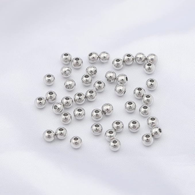 Platinum Plated Round Spacer Beads 5mm 60pcs for Jewelry Making Findings Non Tarnish
