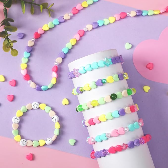 UPINS 1200Pcs Heart Shaped Beads Day Pastel Spacer Heart Beads for DIY Making Party Decoration Earrings Item Crafts Supplies