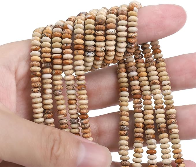 Natural Brown Picture Jasper Spacer Beads Caps Rondelle Disk Loose Beads for Beading Jewelry Making 4mmx2mm 38cm