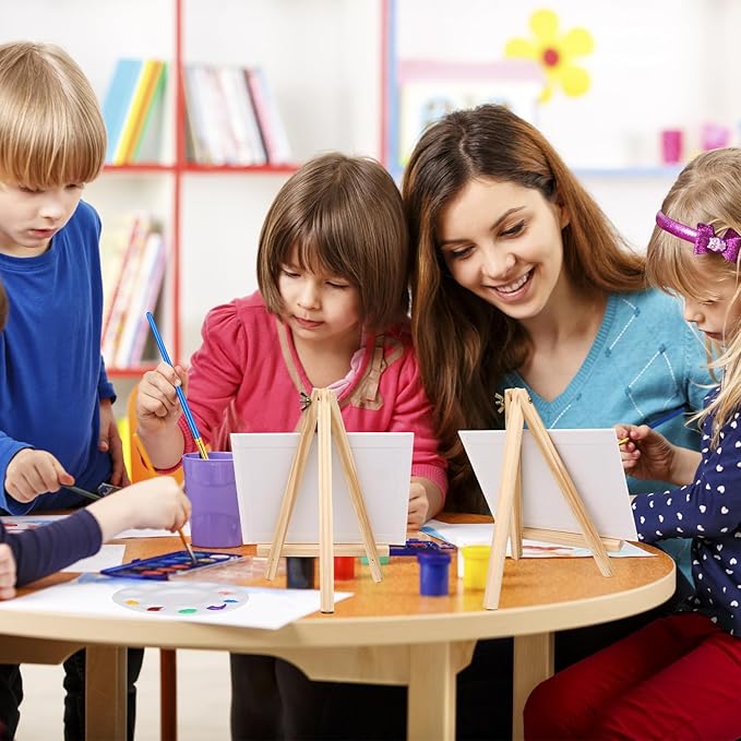 AROIC Canvas and Easel Set,Art Painting Set with 78 Pack (6 PCS 9" Wood Easels, 60 Brushes, 6 Canvas Boards and 6 Palette) Painting Supplies kit for Kids & Adults to Painting Party