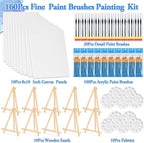 160 Pack Canvas with Easel Miniature Painting Kit with Wooden Easel and Blank Canvas Boards, Detail Paint Brushes Set for Kids Adults Couples Paint Party Supplies Paint and Sip Date Night Kits