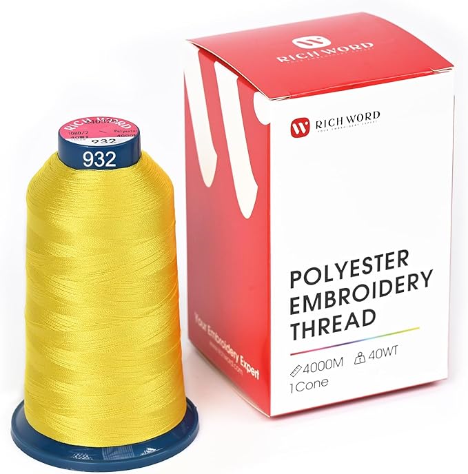 Richword Yellow Embroidery Thread 4000M(4374Y) 40WT Polyester Thread 100 Colors Selected for Commercial Multi Needles and Single Needle Embroidery Machine 0932