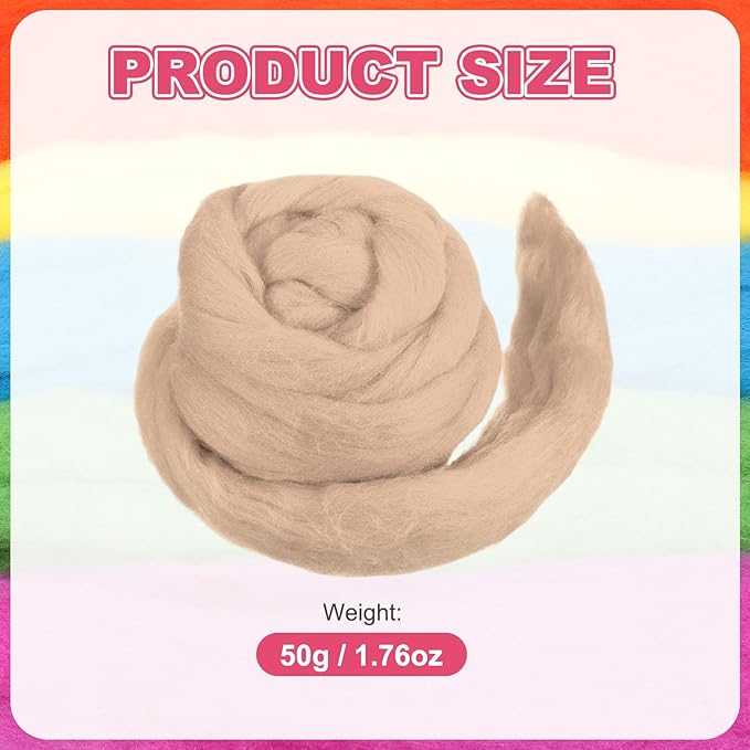 MECCANIXITY Wool Roving Yarn Soft Felting Wool 50g/1.76oz Pure Chunky Roving Yarn for Needle Felting Knitting Blanket Spinning Weaving Art DIY Craft Light Brown