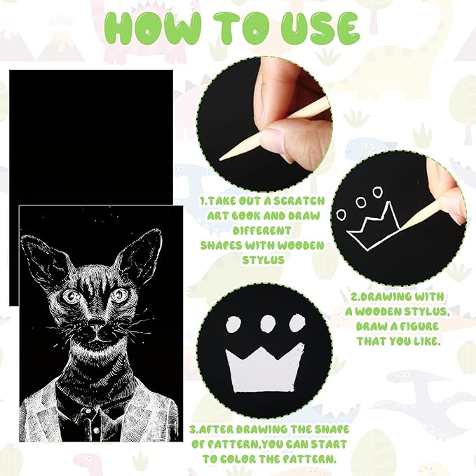 Gersoniel 120 Pcs Scratch Paper Art Set Adults Scratchboard Craft Kits 7.2 x 5 Inch Black Scratch Off Paper Scratchboard Pad Art Supplies with Wooden Stylus for DIY Birthday Party Gift Supplies