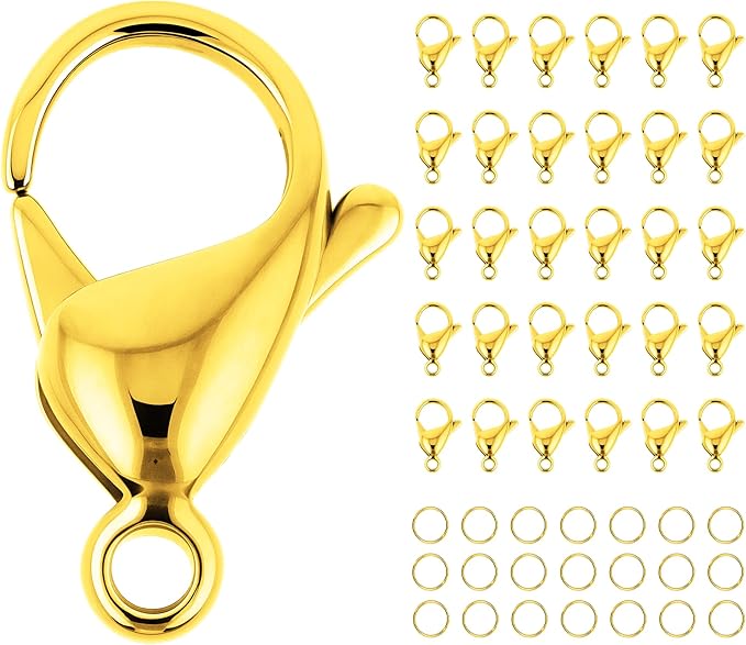 Mandala Crafts 35mm Gold Color Metal Lobster Clasps for Jewelry Making - 25 Lobster Claw Clasps with Jump Rings Jewelry Findings Kit for Necklaces Bracelets Charms Fasteners