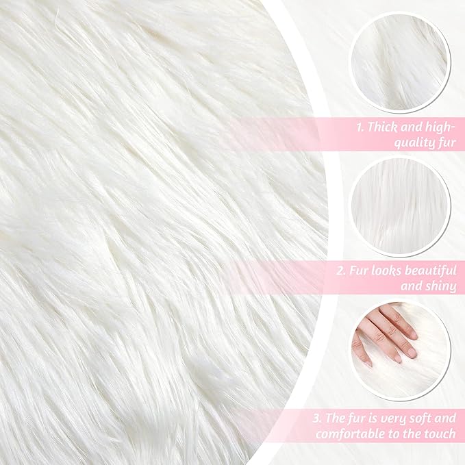 Tatuo 60 x 18 Inch White Faux Fur Fabric Halloween Fluffy Fuzzy Craft Fake Fur Cuts Shaggy Synthetic Plush Patch Sewing DIY Winter Christmas Costume Gnome Beard Miniature Dolls Rugs Mats Gift