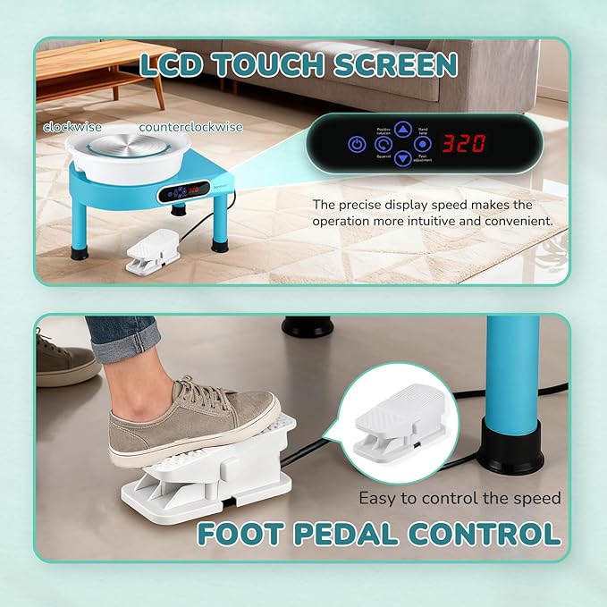 Bonoutil Pottery Wheel Machine, 11" Electric Ceramic Forming Machine LCD & Foot Pedal Control Max 20 lbs Capacity, Clay Art Sculpting Tools Kit at Home Pottery Wheels