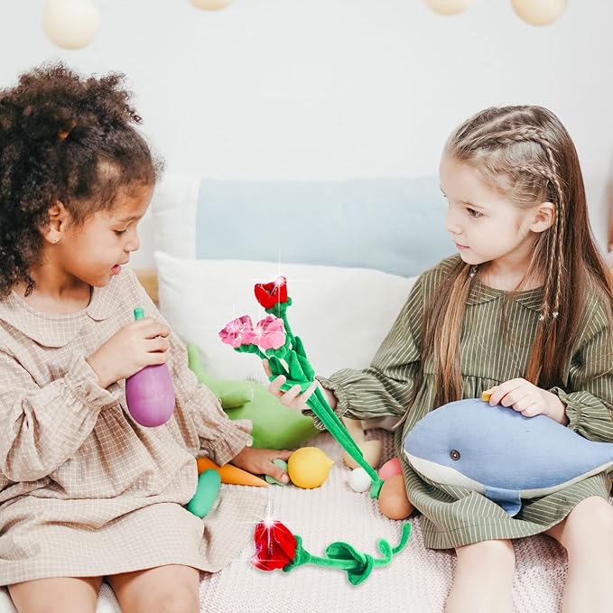 10 Pcs Plush Rose Flower Stuffed Flower Bendable Stems Plush Bouquet Toy Soft 12.6 Inch for Christmas Classroom 2025 Mother's Day Valentines Day Girl Girlfriend Wife(10 Pcs Glitter Red Pink Series)