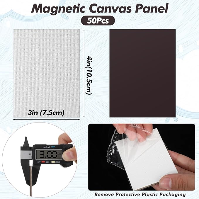 Engrowtic 50 Pcs Magnetic Painting Canvas Panel Mini Canvas Boards for Painting Mini Tile Art for Fridge Locker Art Crafts DIY(3 x 4 in,Rectangle)