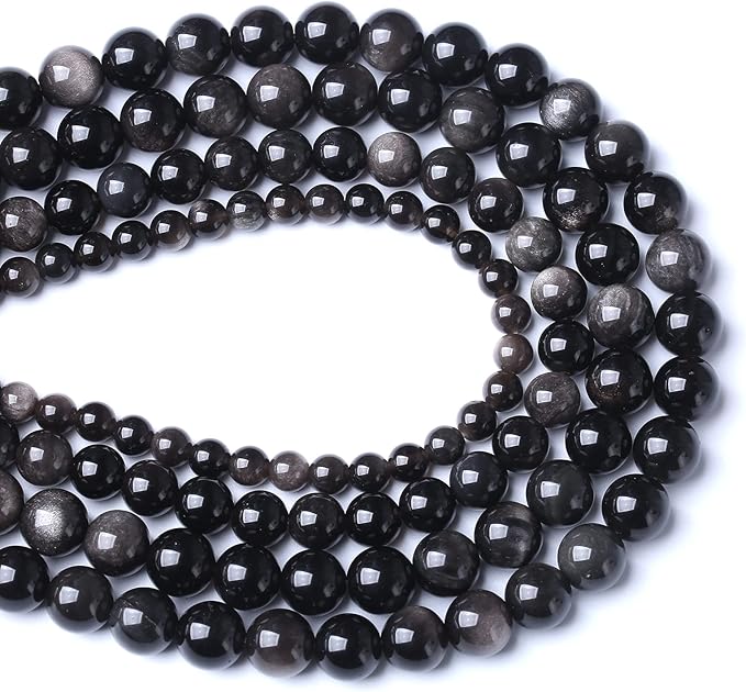 60pcs 6mm AAA Natural Obsidian Stone Beads Gemstone Round Loose Beads for Jewelry Making DIY Bracelet (Sliver Color Obsidian Stone, 6mm)