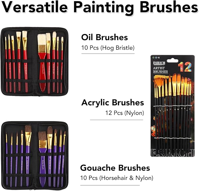 ESRICH 141PCS Deluxe Artist Painting Set, Painting Supplies with 84 Paint(Oil, Watercolor，Acrylic Paint) Metal and Wooden Easels, Canvas, Paper Pads, Paintbrushes etc. for Adults, Kids, Artists