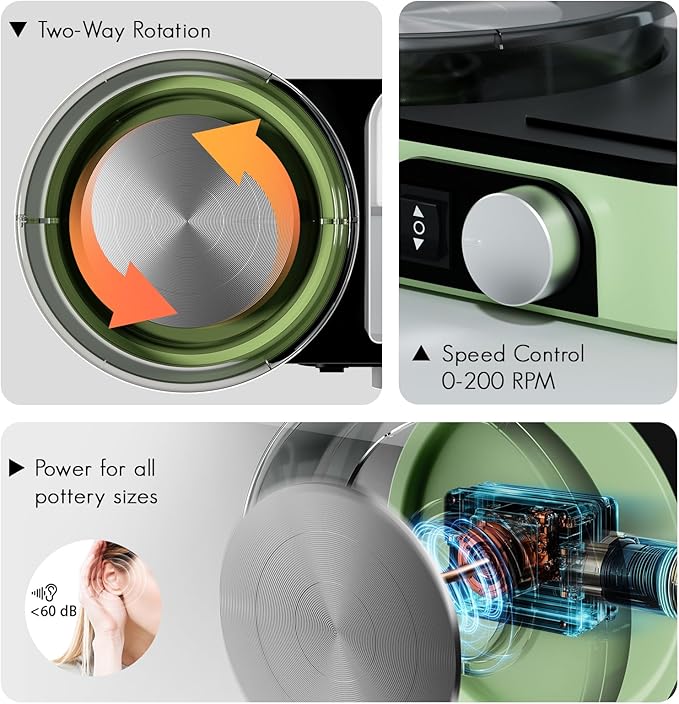 Pottery Wheel for Adults - Complete Pottery Tools Kit for Beginners, 6" Turntable Two-Way Rotation Adjustable Speed, 2.2 lbs. Air Dry Clay, Mini Clay Making Pottery Wheel with Storage Design (Green)