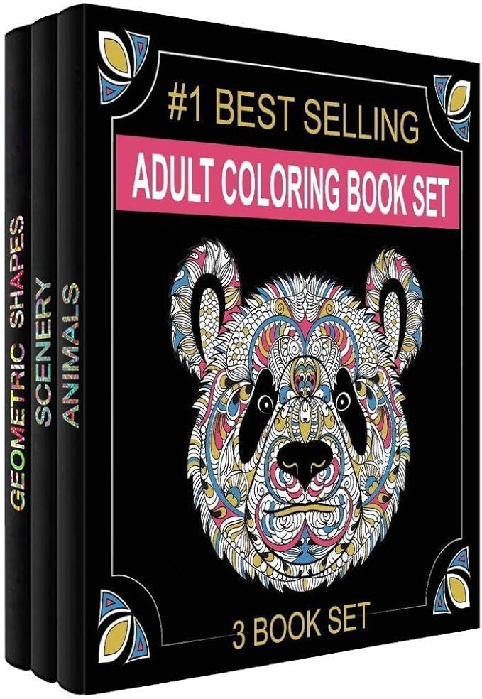 Set of 3 Adult Coloring Books, Animals, Scenery & Mandalas Designs - 120 Unique Images! 8.5 in. x 8.5 in. Pages