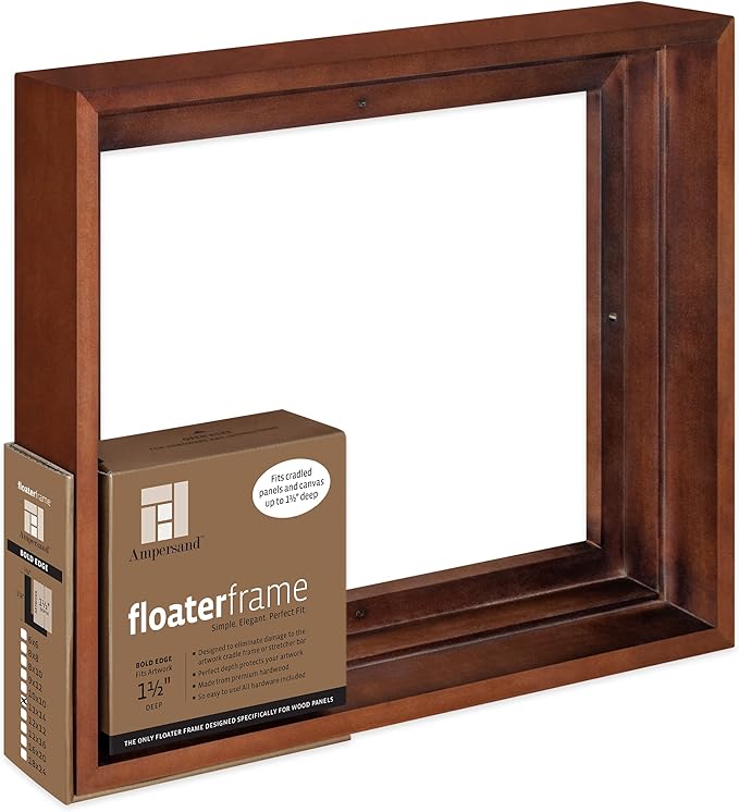 Ampersand Floaterframe Readymade Frame for Flat and 1 1/2" Deep Wood Panel and Canvas Artwork, Paintings, Prints, and More, 11"x14", Walnut Bold