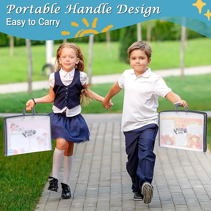 BTSKY 1 Pack A3 Art Portfolio - 11x17 Inch Zippered Accordion File Organizer with 13 Pockets, Portable Portfolio Folder with Zipper Closure & Sticky Labels for Artworks, Documents, Paintings